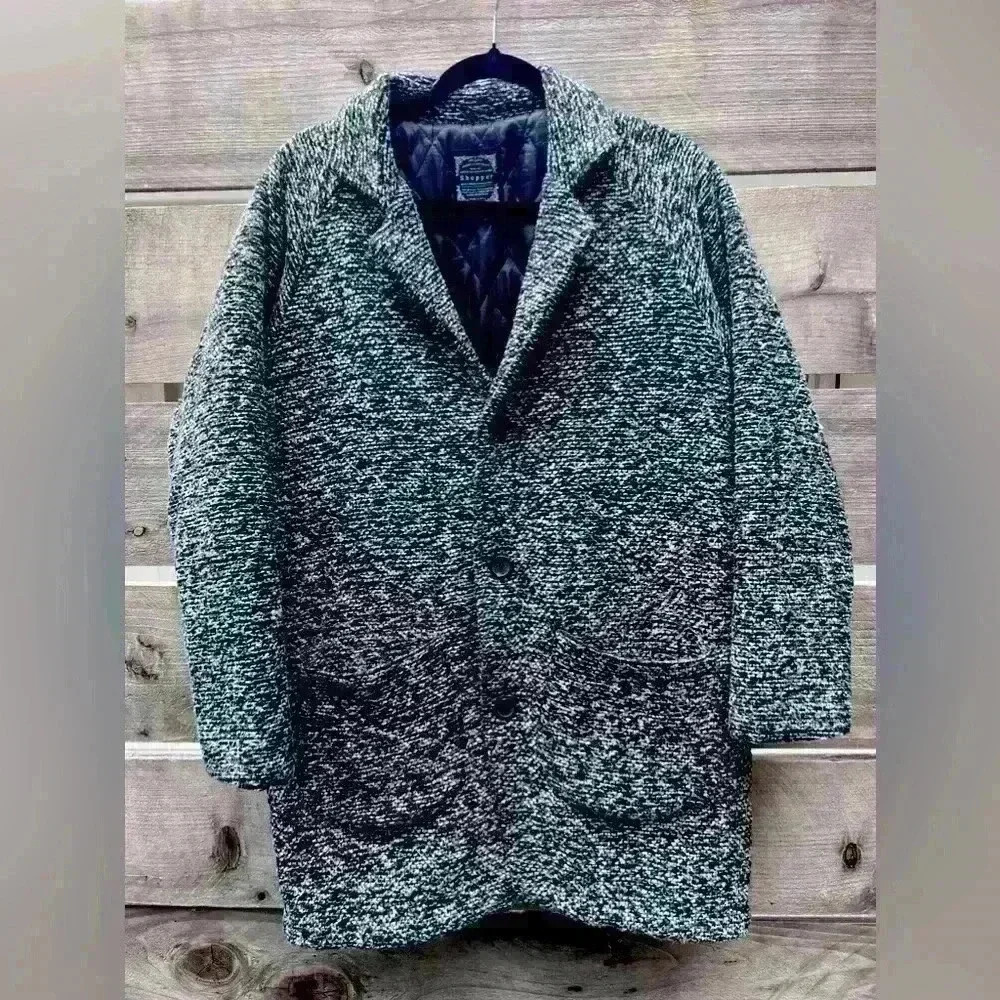 Shopper Tweed Puffer Lined Heavy Winter Coat Blazer Jacket Large Black White